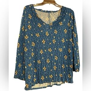 LOFT Blue and Yellow Floral Blouse